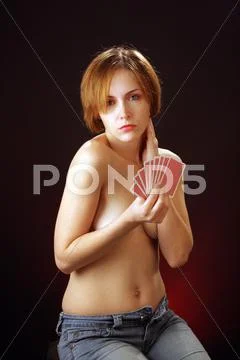 Topless woman with playing cards (6) Stock Photos