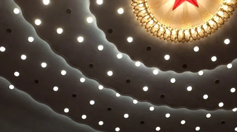 Toplights with red five-pointed star inside the Great Hall of the People Stock Footage 35923549