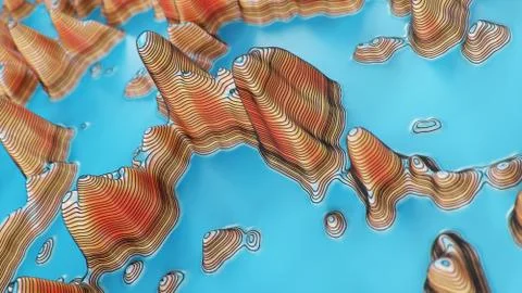 Topographic 3D map of dangerous mountain terrain. Contour lines on a topographic Stock Illustration