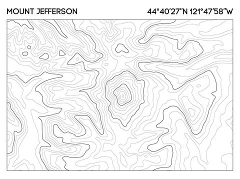 Topographic contour map of Mount Jefferson with precise elevation lines and Stock Illustration