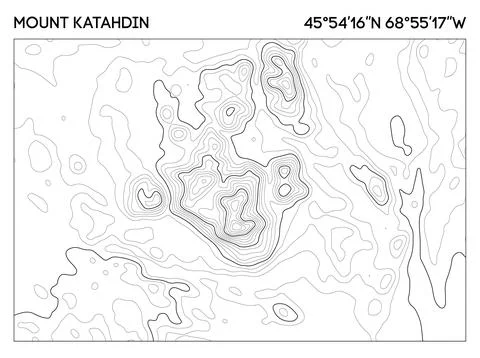 Topographic contour map of Mount Katahdin featuring elevation lines and accurate Stock Illustration