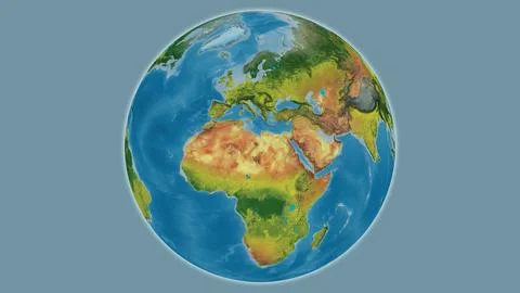 Topographic globe map centered on Libya Stock Illustration