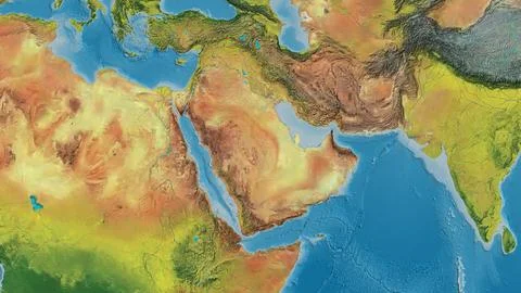 Topographic globe map centered on Saudi Arabia Stock Illustration