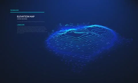 Topographic map blue technology background. Big data elevation map with contour Illustrazione stock