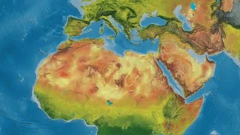 Topographic map centered on Libya neighborhood area Stock Illustration