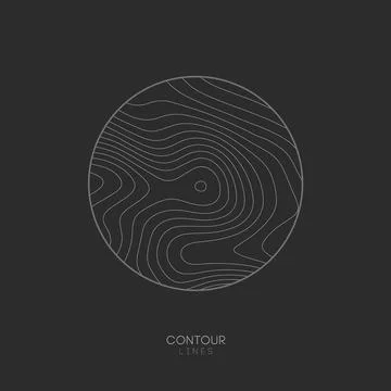 Topographic map circle logo concept on dark background. Topo map elevation lines Stock Illustration