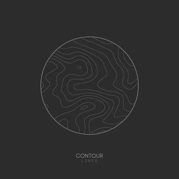 Topographic map circle logo concept on dark background. Topo map elevation lines Stock Illustration