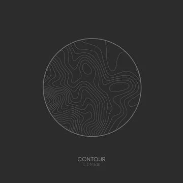 Topographic map circle logo concept on dark background. Topo map elevation lines Stock Illustration