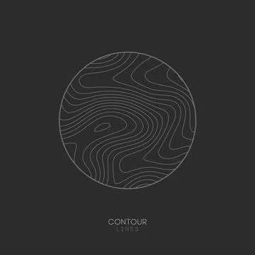 Topographic map circle logo concept on dark background. Topo map elevation lines Stock Illustration