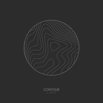 Topographic map circle logo concept on dark background. Topo map elevation lines Stock Illustration