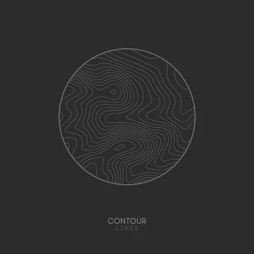 Topographic map circle logo concept on dark background. Topo map elevation lines Stock Illustration