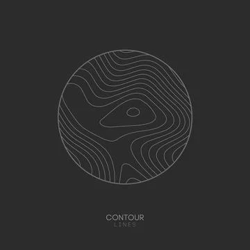Topographic map circle logo concept on dark background. Topo map elevation lines Stock Illustration