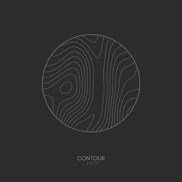 Topographic map circle logo concept on dark background. Topo map elevation lines Stock Illustration