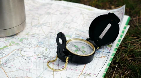 Topographic map with compass Stock Footage 62399594