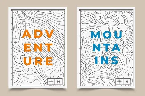 Topographic map with contour lines and bold typography in adventure theme Illustrazione stock