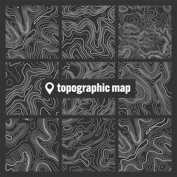 Topographic map with contour lines. Geographic terrain grid, relief height Stock Illustration