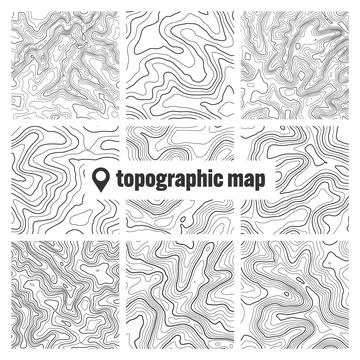 Topographic map with contour lines. Geographic terrain grid, relief height Stockillustratie