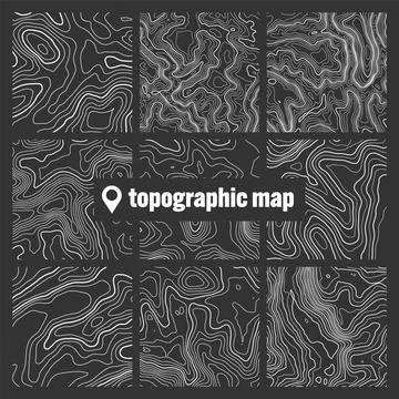 Topographic map with contour lines. Geographic terrain grid, relief height Stock Illustration