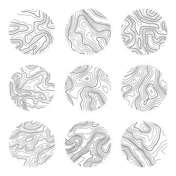 Topographic map with contour lines. Geographic terrain grid, relief height Stock Illustration