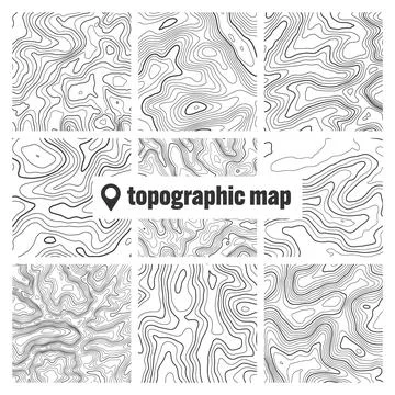 Topographic map with contour lines. Geographic terrain grid, relief height Stock Illustration