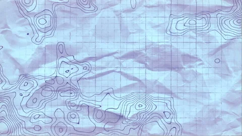 Topographic map on a crumpled white sheet of paper. 3d rendering loop animation Stock Footage 164211211