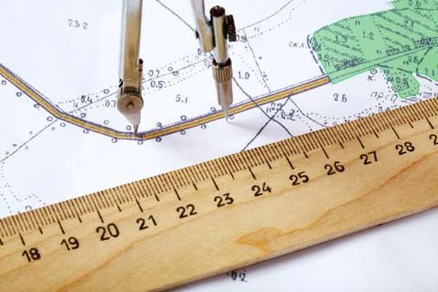 Topographic map of district with  measuring instrument Stock Photos