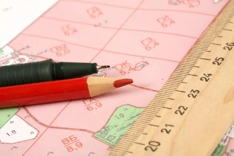 Topographic map of district with  ruler Stock Photos