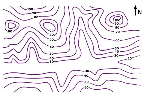 Topographic Map with Line for Elevation Profile Cross-Section Illustrazione stock