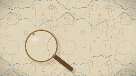 Topographic map with magnifying glass. 2d animation Stock Footage 342728273