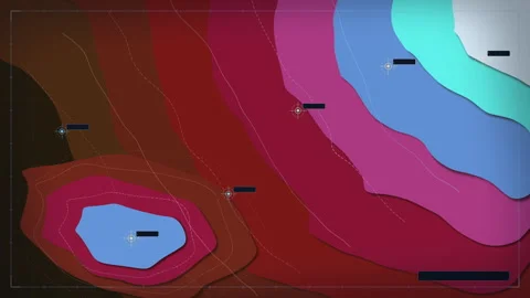 Topographic map motion graphic animation with contour lines, elevation patterns, Vidéo 346740683