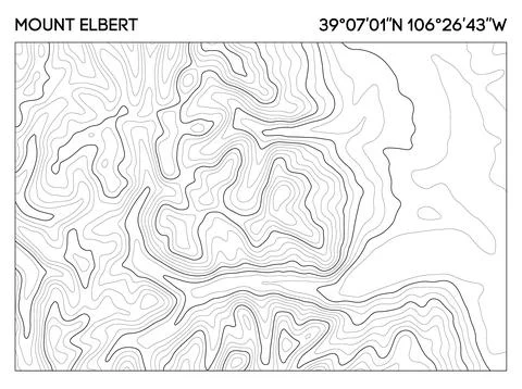 Topographic map of Mount Elbert with precise elevation lines and geographic Stock Illustration