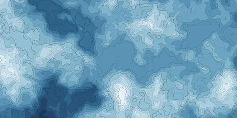 Topographic map showing terrain elevation contours in blue Illustrazione stock