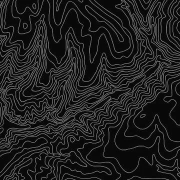 Topographic map, white line on black, vector Stock Illustration