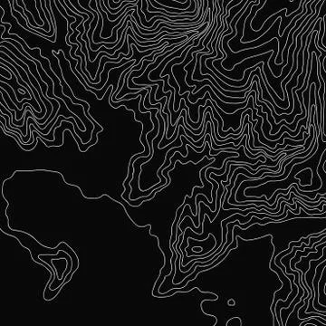 Topographic map, white line on black, vector Stock Illustration
