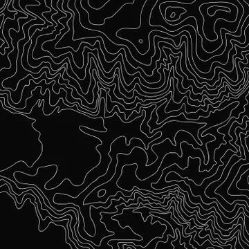 Topographic map, white line on black, vector Stock Illustration