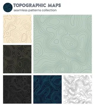 Topographic maps. Amazing isoline patterns, seamless design. Captivating ti.. Stock Photos