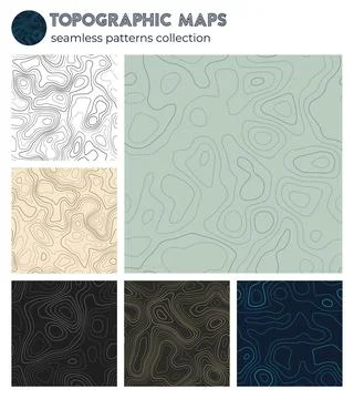 Topographic maps. Appealing isoline patterns, seamless design. Trendy tilea.. Stock Illustration