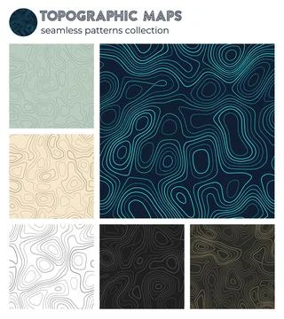 Topographic maps. Appealing isoline patterns, seamless design. Radiant tile.. Stock Illustration