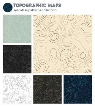 Topographic maps. Authentic isoline patterns, seamless design. Creative til.. Stock Illustration