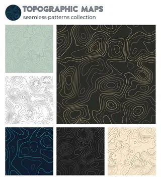 Topographic maps. Authentic isoline patterns, seamless design. Artistic til.. Stock Photos