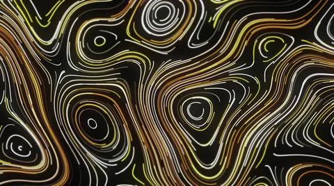 Topographic pattern with neon lines. Motion. Beautiful neon lines move in curved Stock Illustration