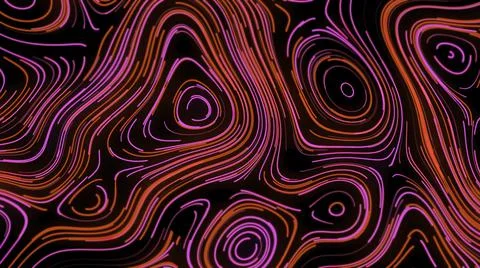 Topographic pattern with neon lines. Motion. Beautiful neon lines move in curved Stock Illustration