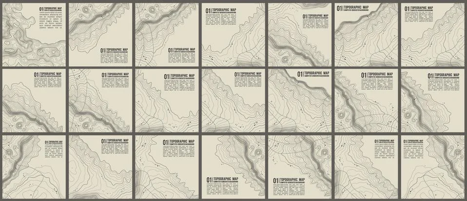 Topographic pattern texture vector Set. Grey contours vector topography Stock Illustration