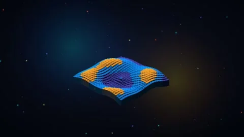 Topographic Pixel Wave Loop - Blue Orange Isometric Data Grid Backdrop Stock Footage 341792529