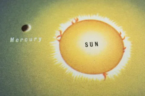 A topographical map illustrates celestial bodies, focusing on Mercurys prox.. Stock Photos