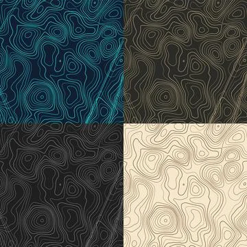 Topography patterns. Seamless elevation map tiles. Artistic isoline backgro.. Illustrazione stock