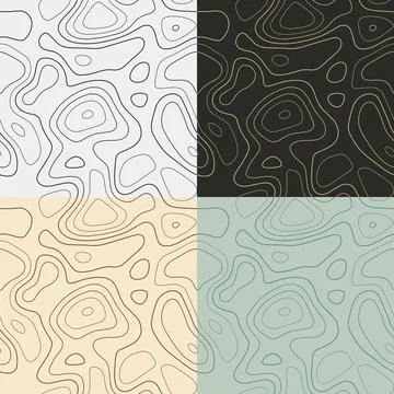 Topography patterns. Seamless elevation map tiles. Astonishing isoline back.. 스톡 일러스트