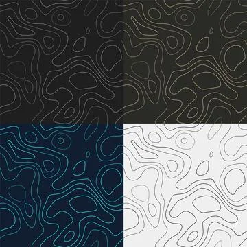 Topography patterns. Seamless elevation map tiles. Astonishing isoline back.. 스톡 일러스트