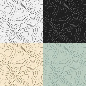 Topography patterns. Seamless elevation map tiles. Astonishing isoline back.. Stock Illustration