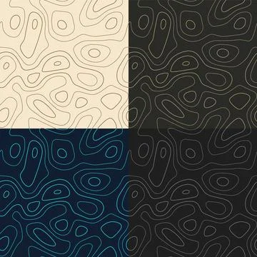 Topography patterns. Seamless elevation map tiles. Astonishing isoline back.. Ilustração Stock